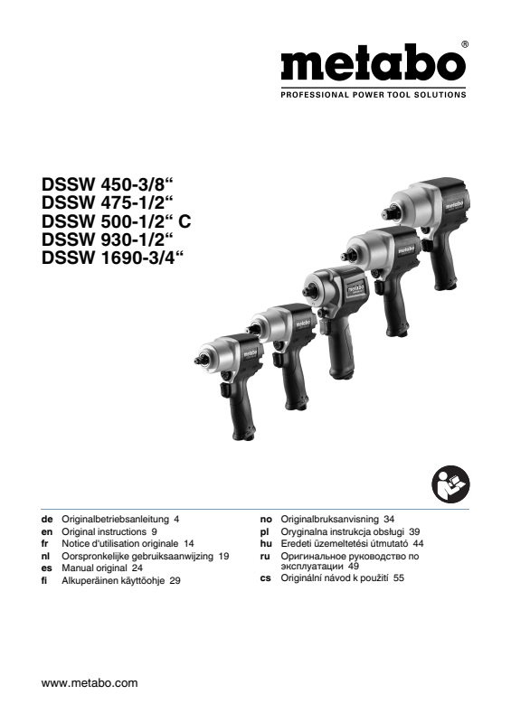 Bedienungsanleitung fÃ¼r Metabo Druckluft-Schlagschrauber DSSW 930-1/2