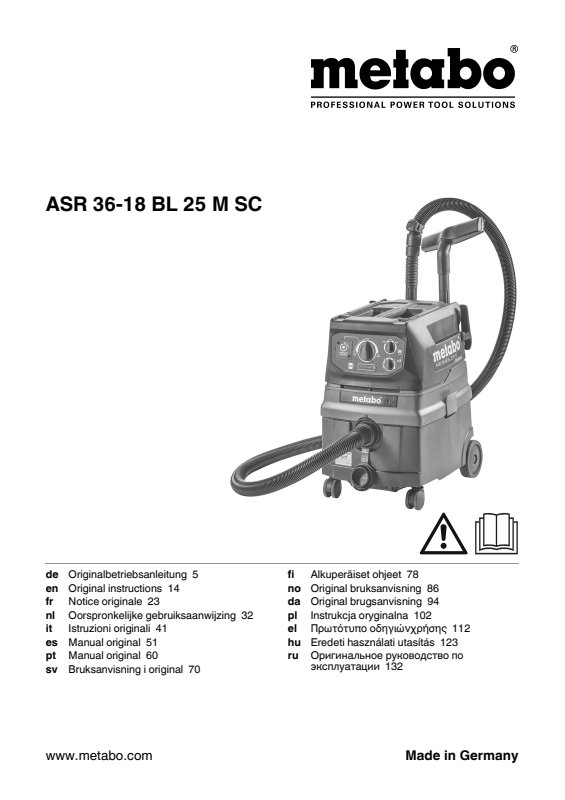 Bedienungsanleitung fÃ¼r Metabo Akku-Sauger ASR 36-18 BL 25 M SC