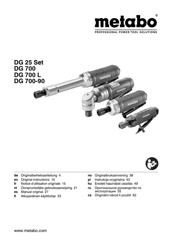 Bedienungsanleitung fÃ¼r Metabo Druckluft-Geradschleifer DG 700 L