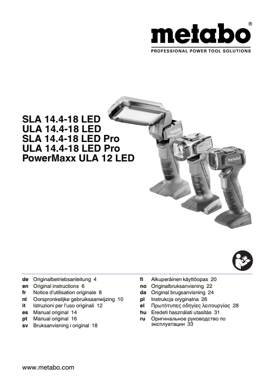 Bedienungsanleitung fÃ¼r Metabo Akku-Handlampe ULA 14.4-18 LED