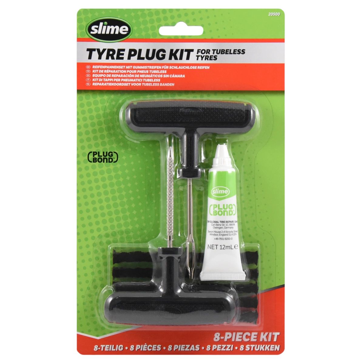 SLIME Reifenreparaturset Tyre Plug Kit 8-teilig mit Plug Bond
