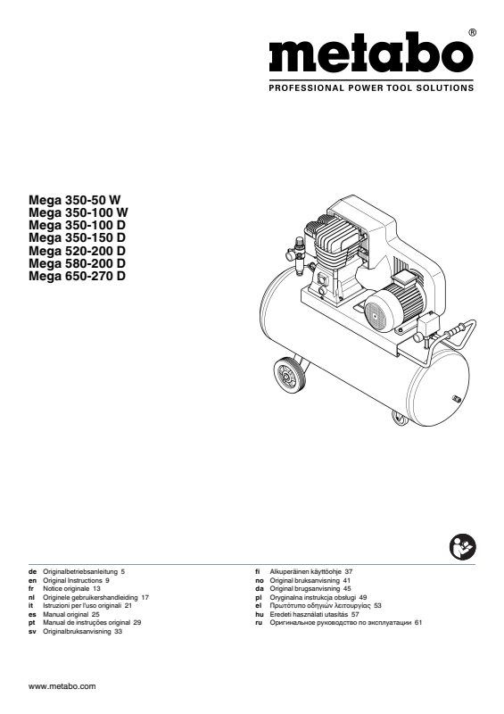 Bedienungsanleitung fÃ¼r Metabo Kompressor Mega 520-200 D