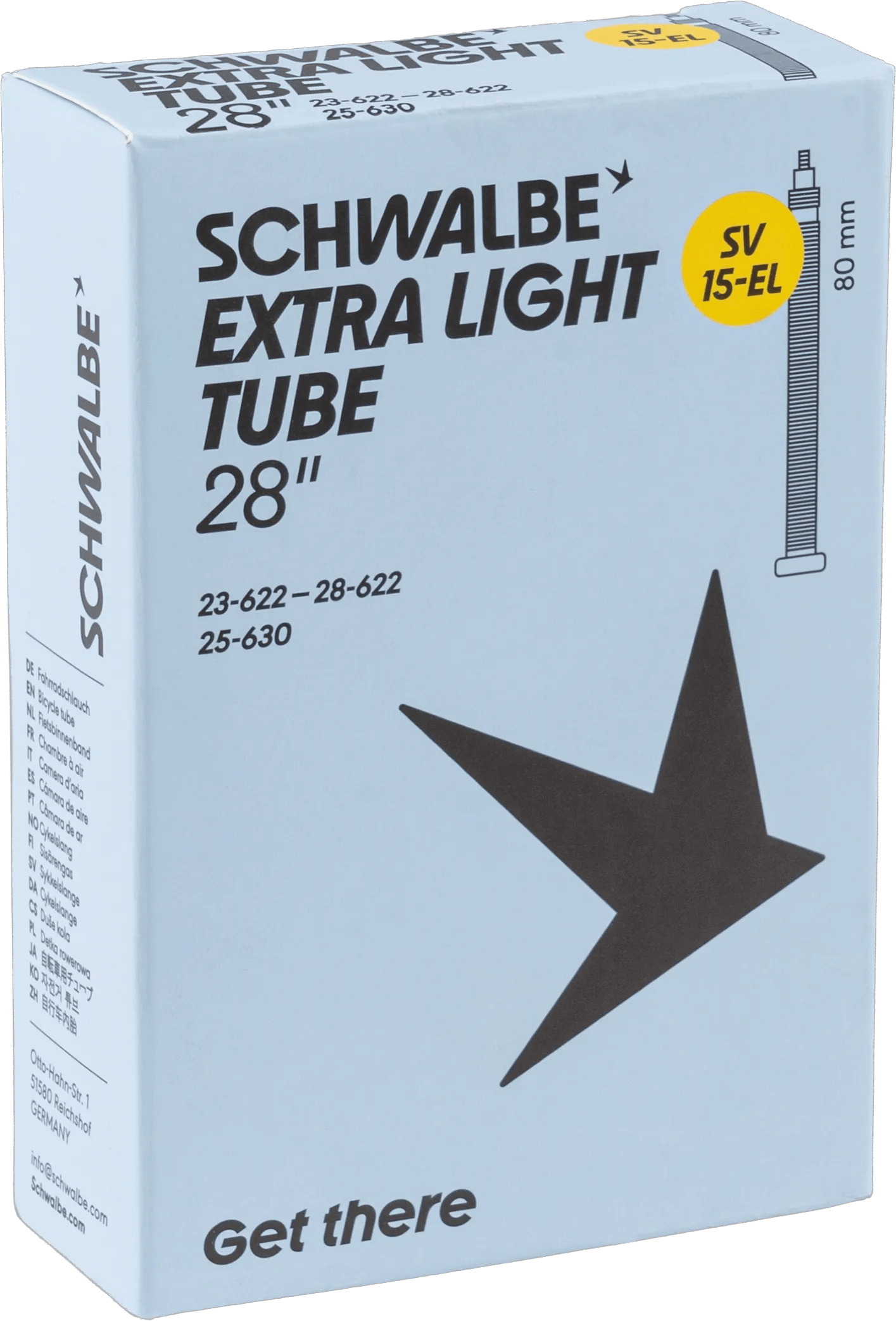 Schwalbe Schlauch Nr. 15-EL Extralight 28 Zoll Sclaverandventil (SV), 80 mm