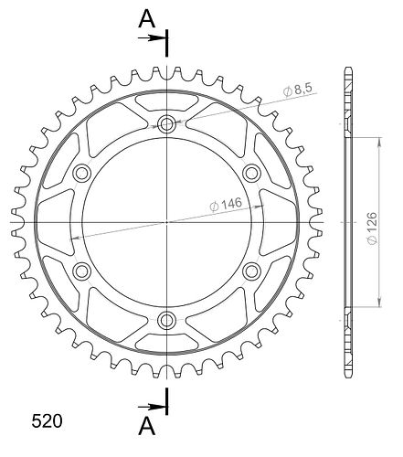 Supersprox Stahl-Kettenrad 520 44Z (Schwarz)
