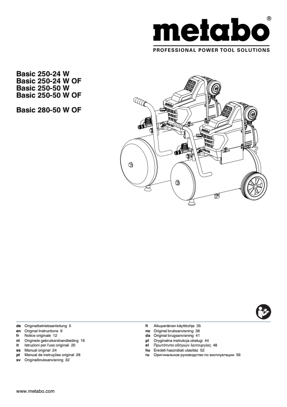 Bedienungsanleitung fÃ¼r Metabo Kompressor Basic 280-50 W OF