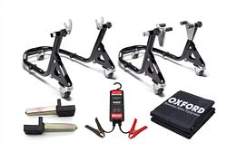 BTR Motorrad Garagen-Set: Montageständer vorn + hinten, Abdeckung & Batterieladegerät