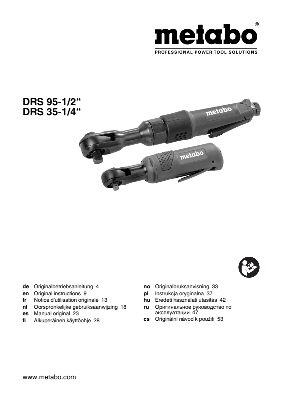 Bedienungsanleitung fÃ¼r Metabo Druckluft-Ratschenschrauber DRS 95-1/2