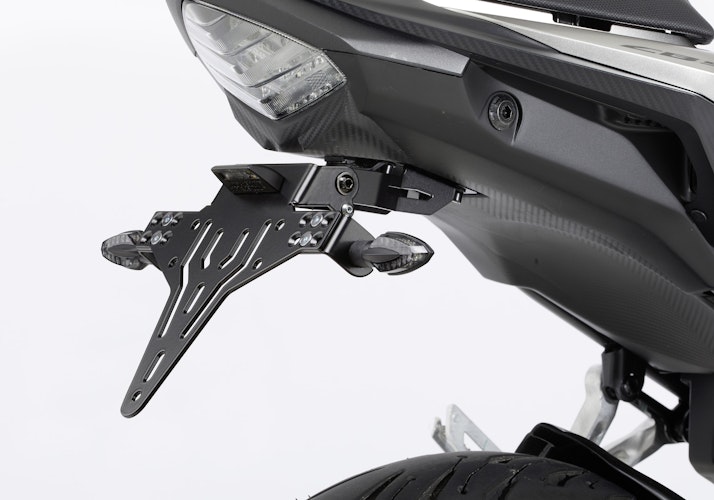 PROTECH V-SHAPE Kennzeichenhalter SET mit Reflektor und Beleuchtung Alu & Stahl Schwarz für HONDA CB500F, CB500 Hornet, CBR500R