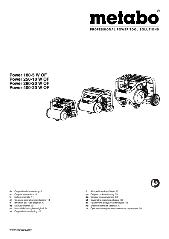 Bedienungsanleitung fÃ¼r Metabo Kompressor Power 250-10 W OF