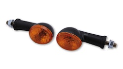 HIGHSIDER smart Oval Glühlampen Mini-Blinker Gehäuse Schwarz / Linse Orange (Paar), Vorn & Hinten