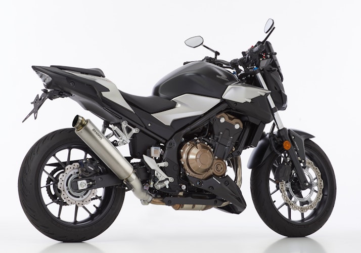 SHARK SLIP-ON Titan silber SRC 4 für HONDA CB500F,CB500X,CBR500R EURO4 EURO5 