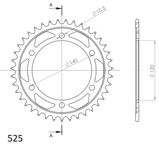 Supersprox Stahl-Kettenrad 525 39Z (Schwarz)