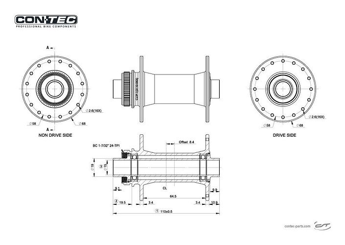 CONTEC Vorderradnabe Core 32 Loch schwarz CL - Center Lock Scheibenbremsaufnahme für 15 mm Steckachse