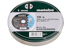Metabo Satz = 10x Trennscheiben "SP" 125x1,0x22,23 Inox TF 41 in Blechdose Metabo Satz = 10x Trennscheiben "SP" 125x1,0x22,23 Inox TF 41 in BlechdoseZubehörbild